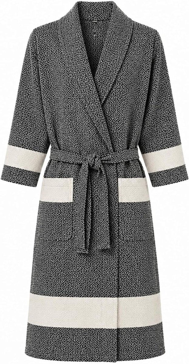 Katoenen Badjas - Kimono Stijl - Ontspanning Thuis - Lichtgewicht Sneldrogend - 115 cm Lengte - Zwart