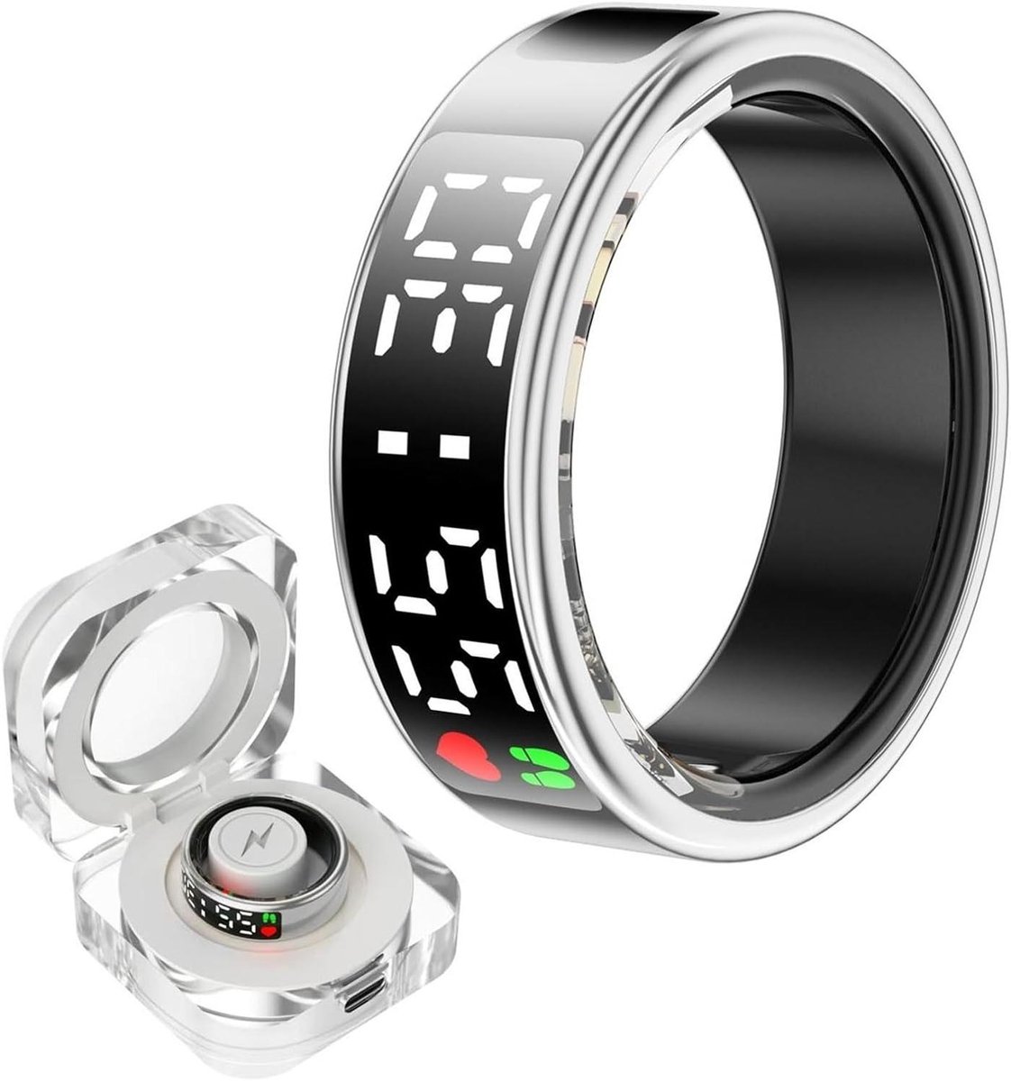 Slimme Ring - Gezondheids tracker - Activiteit meten - IP68 Waterdicht - LED Scherm - Zilver