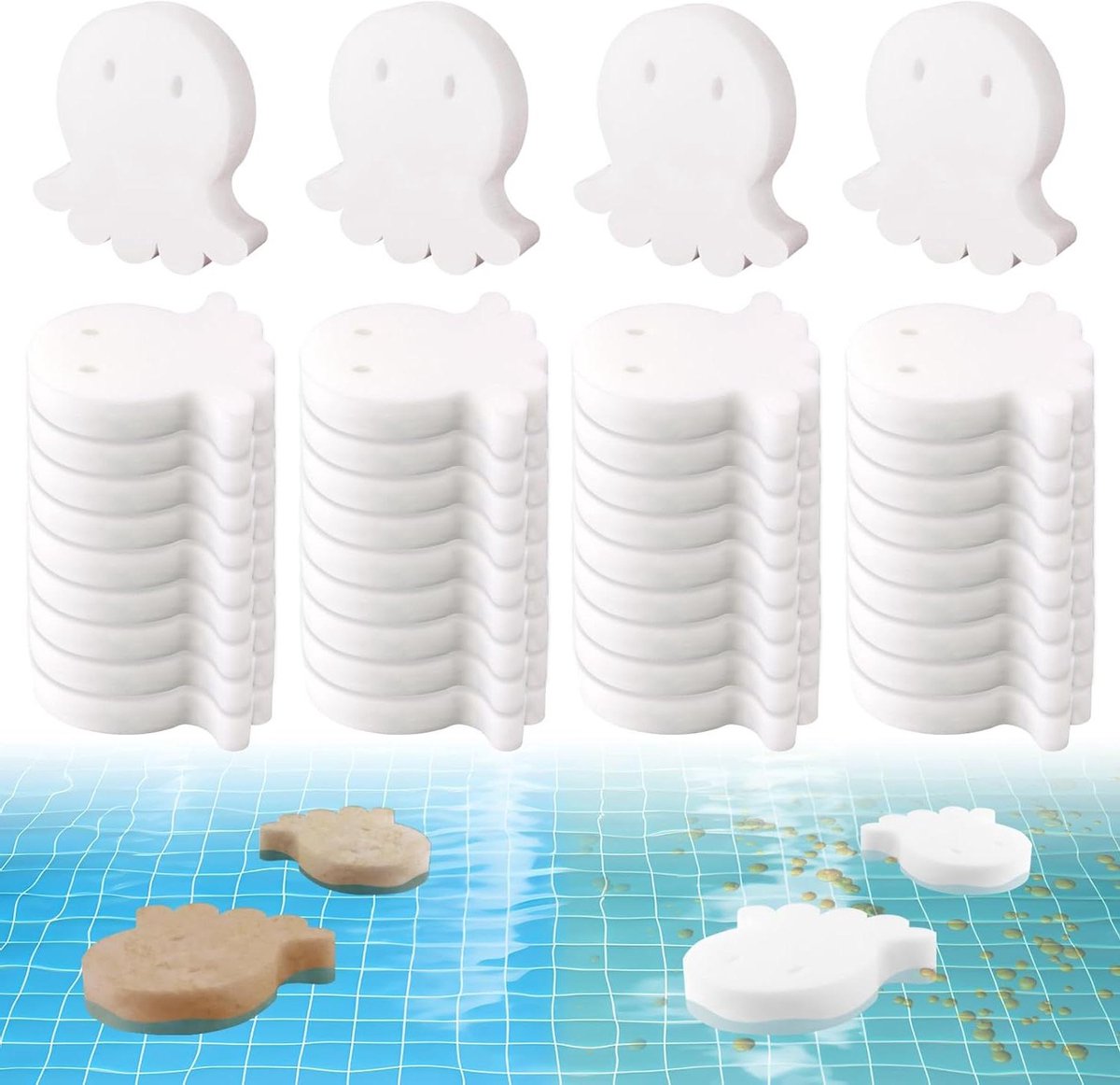 Olieabsorberende Sponzen - Zwembad Spons - Zwembad Schoonhouden - Octopus Vorm - 40 Stuks - Wit