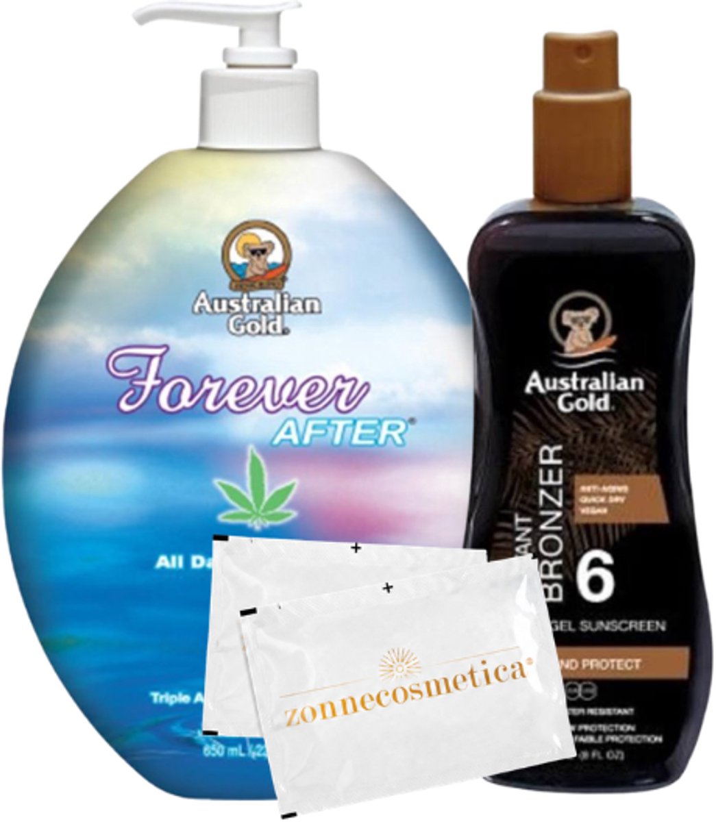 Australian Gold SPF 6 Spraygel met bronzer + Forever After + 2 Verfrissingsdoekjes