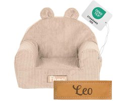 Flumi - Kinderfauteuil - Corduroy kinderstoel beige - Met oortjes - Gepersonaliseerd met naamgravure