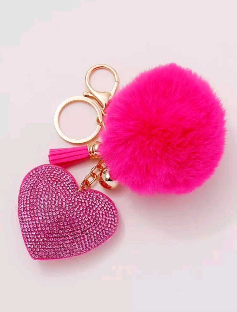 Sleutelhanger roze hart met roze bol