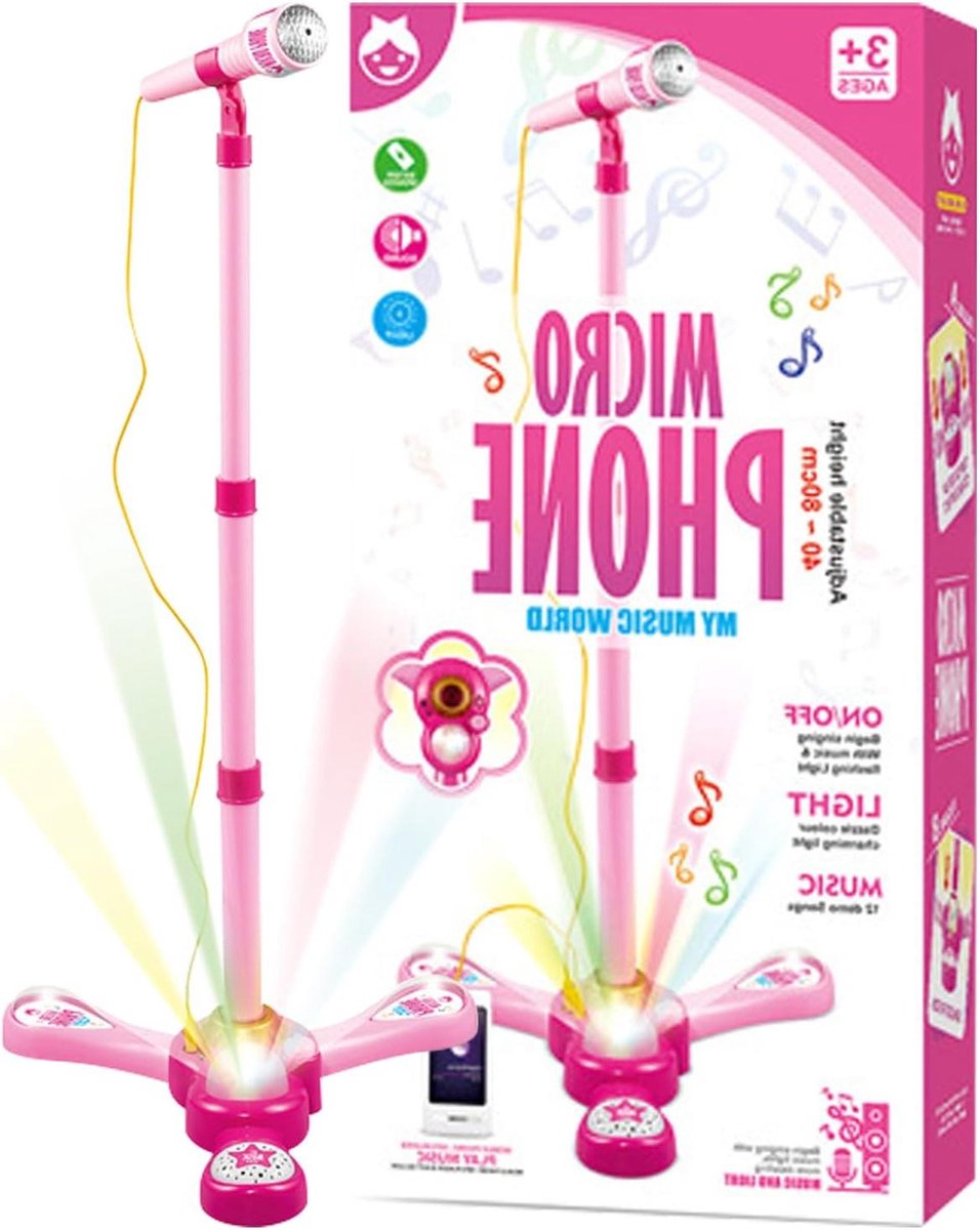 Speelgoedmicrofoon Kinderen - Karaoke Microfoon - Muziek Maken - Verstelbare Standaard - 34.5 cm - Roze