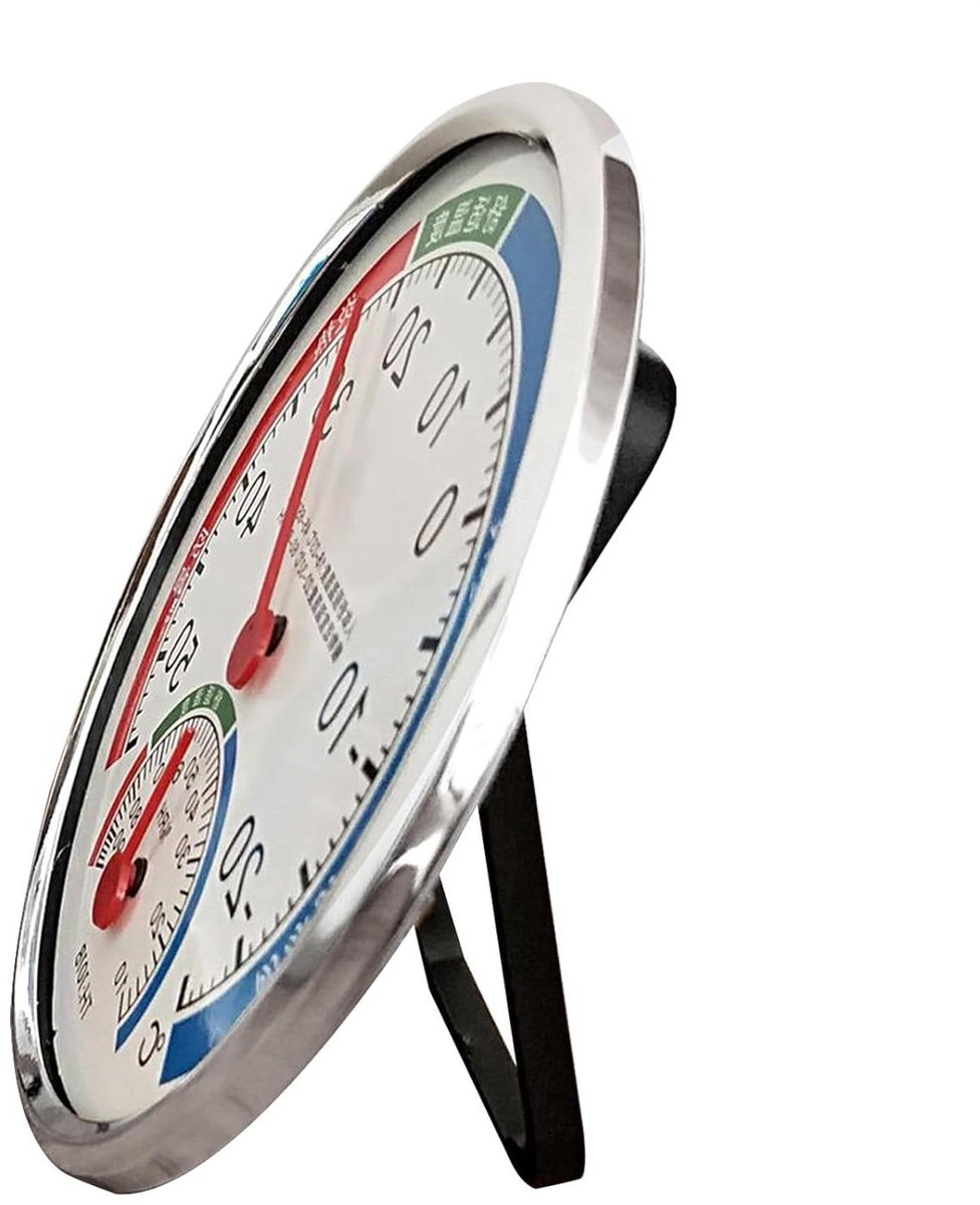 Thermometer Hygrometer - Klimaatmeter Binnen - Klimaat Bewaken - Batterijloos Mechanisch - 13 cm Diameter - Zilverkleurig