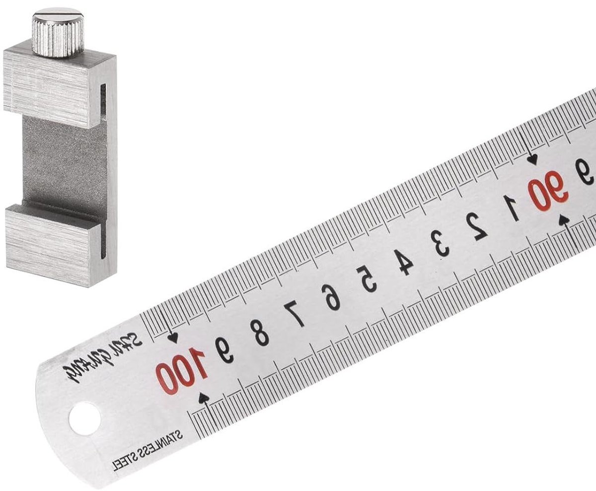 Metalen liniaal - Meetinstrument - Tekenen en meten - Verstelbaar blok - 1 meter - Zilverkleurig