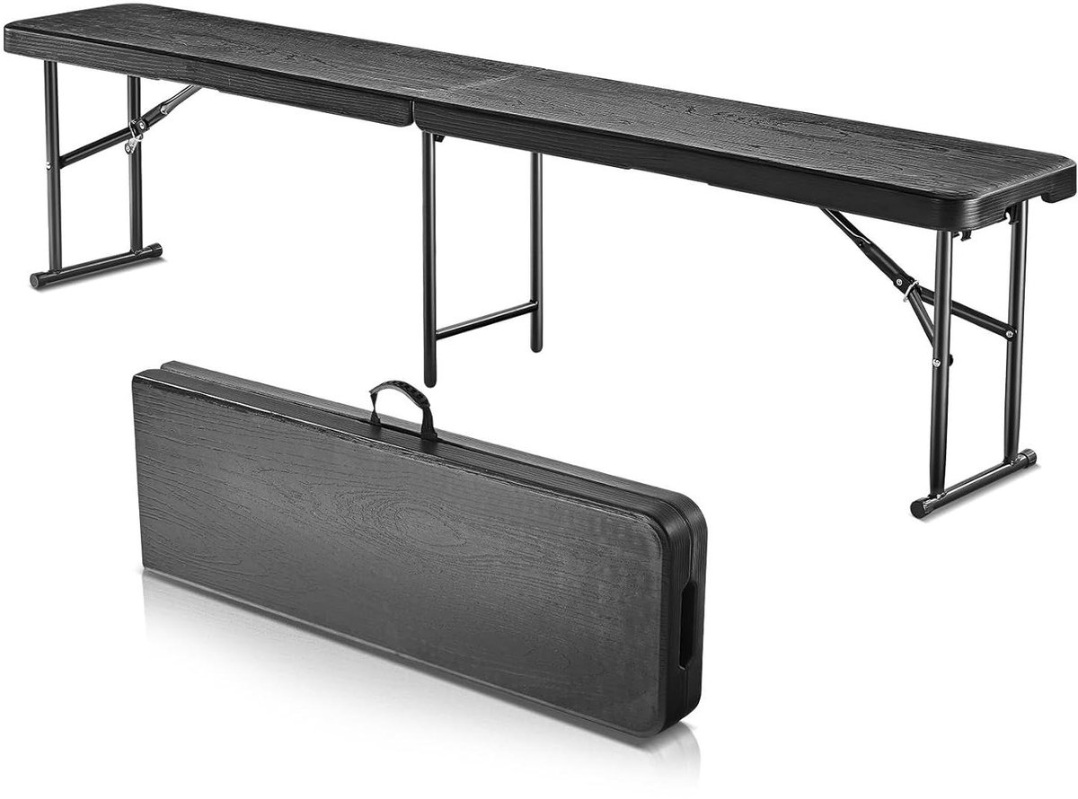 Opvouwbare Buitenbank - Zitbank Tuin - Picknick en Feesten - Waterdicht HDPE Paneel - 183 cm Lang - Zwart