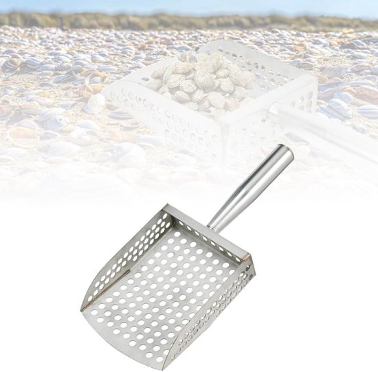 Strandschep - Zandschep - Roestvrijstalen zandzeef - Zandfilterschep - Kan worden opgehangen - 28,5*12*14 cm - Geschikt voor het verzamelen van schelpen op het strand, het schoonmaken van de kust, enz. - Zilver — afbeelding 3