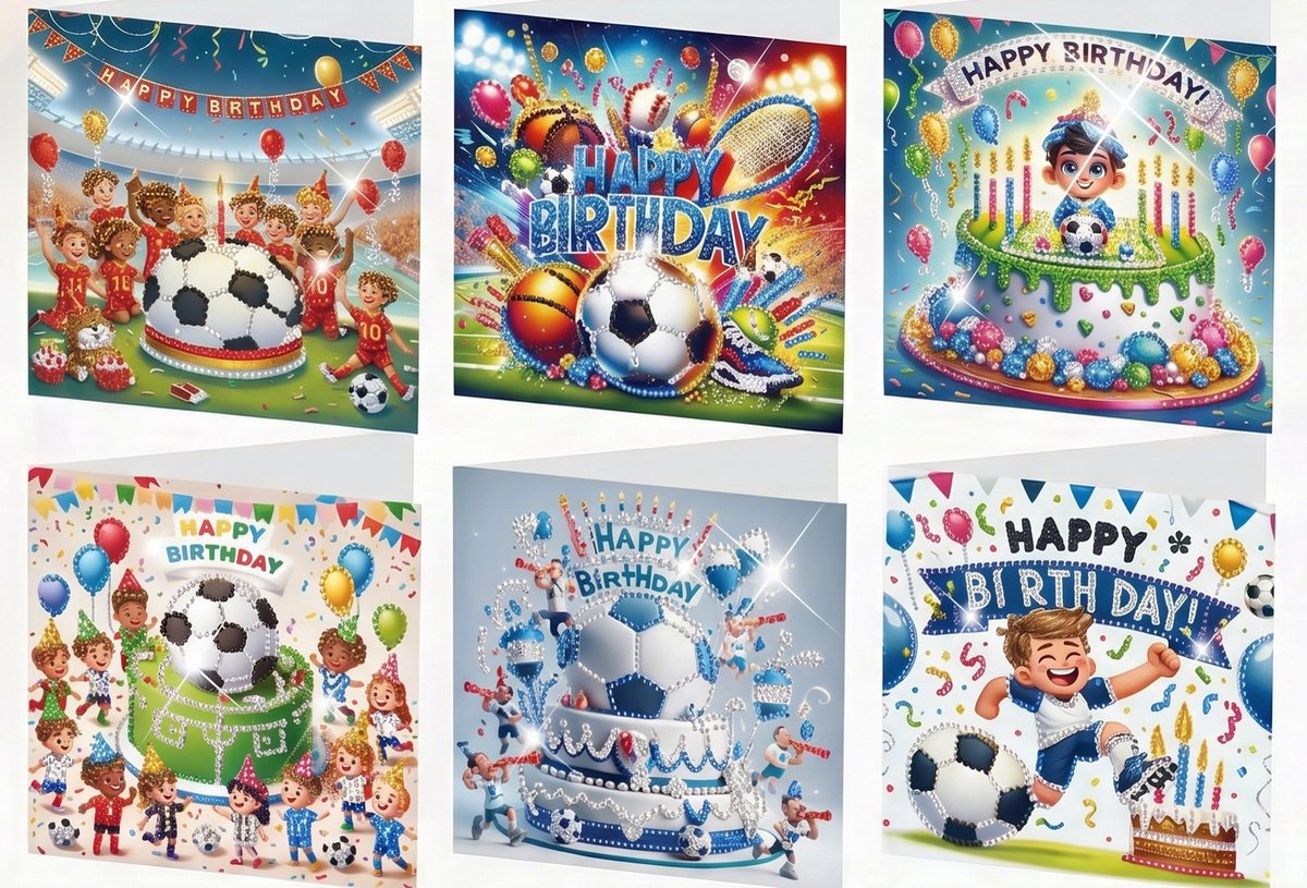 Diamond Painting Kaarten - Verjaardag - Voetbal - Feest - Taart - Bal