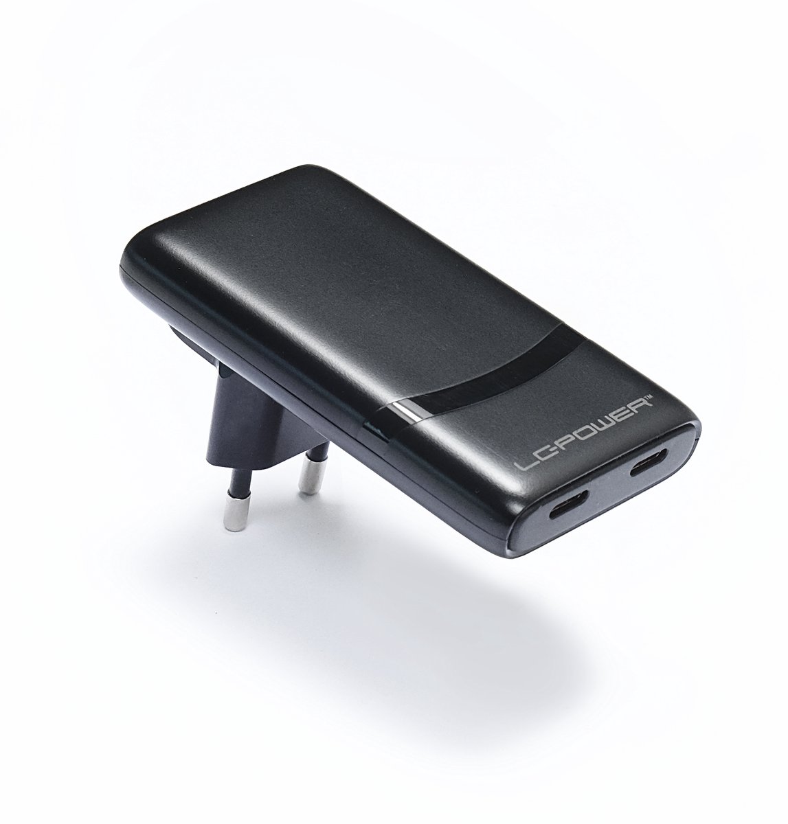 LC Power 65W Laptop GaN Snellader - 2 Poorten USB-C - Snellader USB-C - Telefoons Laptops Tabletten- Gecertificeerd - Zwart