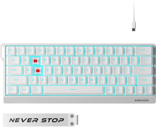 EWEADN Mechanisch Gaming Toetsenbord 60% Draadloos - RGB Verlichting - Rode Switches - Compact Mini Keyboard - Wit