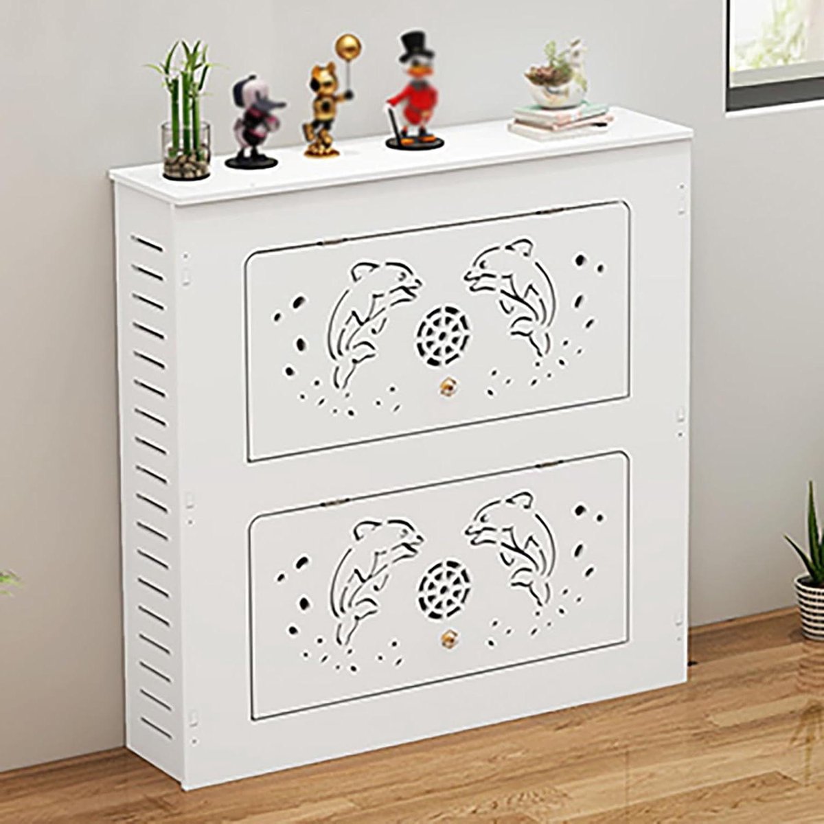 Radiatorombouw - Radiatorbekleding Verwarmingskast - Decoratie Kamer - Kristallen Handgreep - 80x80x20cm - Wit