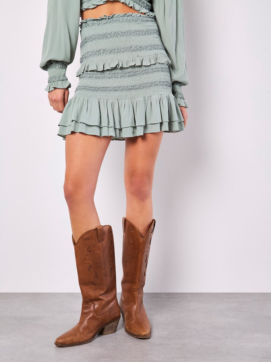 Smocked Ruffle Mini Skirt