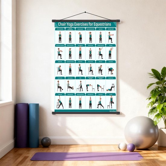 Yoga Stoel Kaart - Oefenposter Senioren - Thuis Fitness - Meer dan 30 Houdingen - 40 x 60 cm - Blauw — afbeelding 2