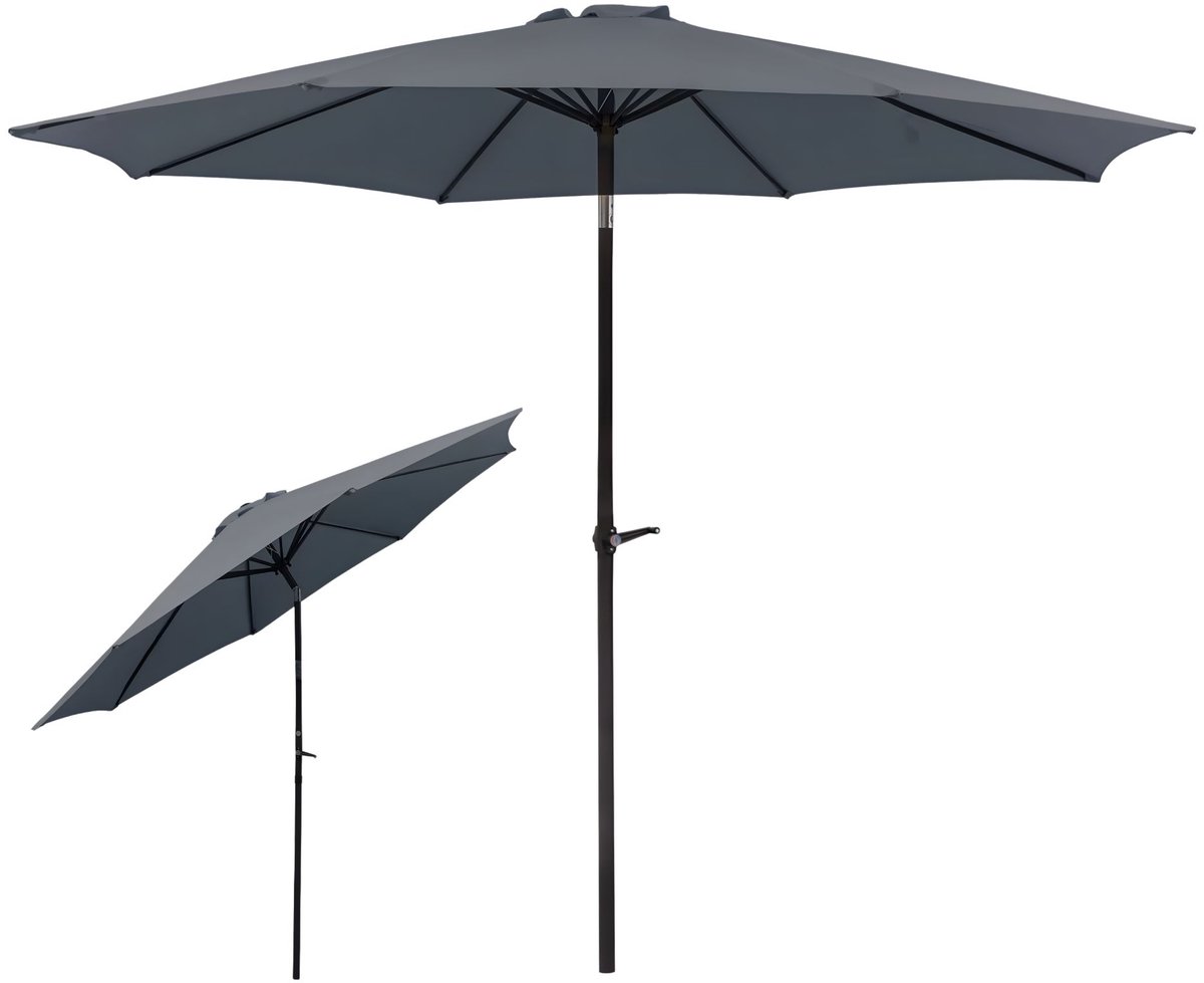 Parasol – Voor tuin of terras – Marktparaplu met slinger – Donkergrijs, 300 cm