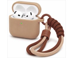 Hoesje Geschikt voor AirPods 4 Gen (2024 / ANC) – Siliconen Case met Draagkoord – Beige