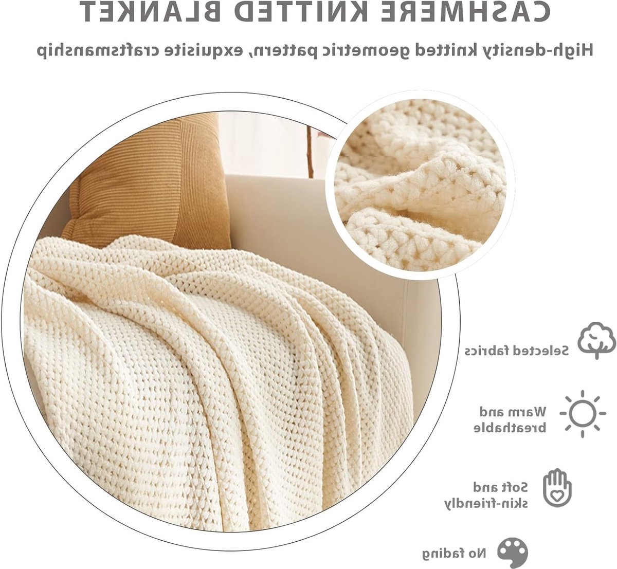 Gebreide Deken met Franje - Ademend Cellulair Design, Nordic Stijl, Zacht en Cozy voor Bank, Bed en Stoel