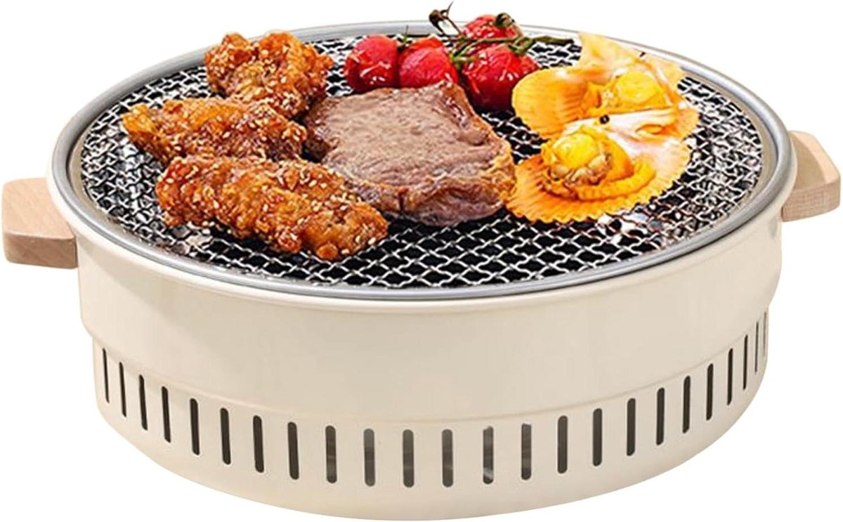 Barbecue Grill - Draagbare Grill - Buiten Koken - Antiaanbaklaag - 32 cm Diameter - Mat Zwart
