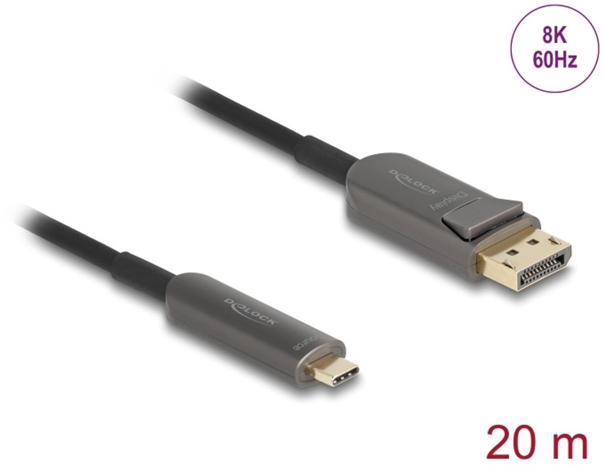 DeLOCK 81607 video kabel adapter 20 m USB Type-C DisplayPort Zwart
