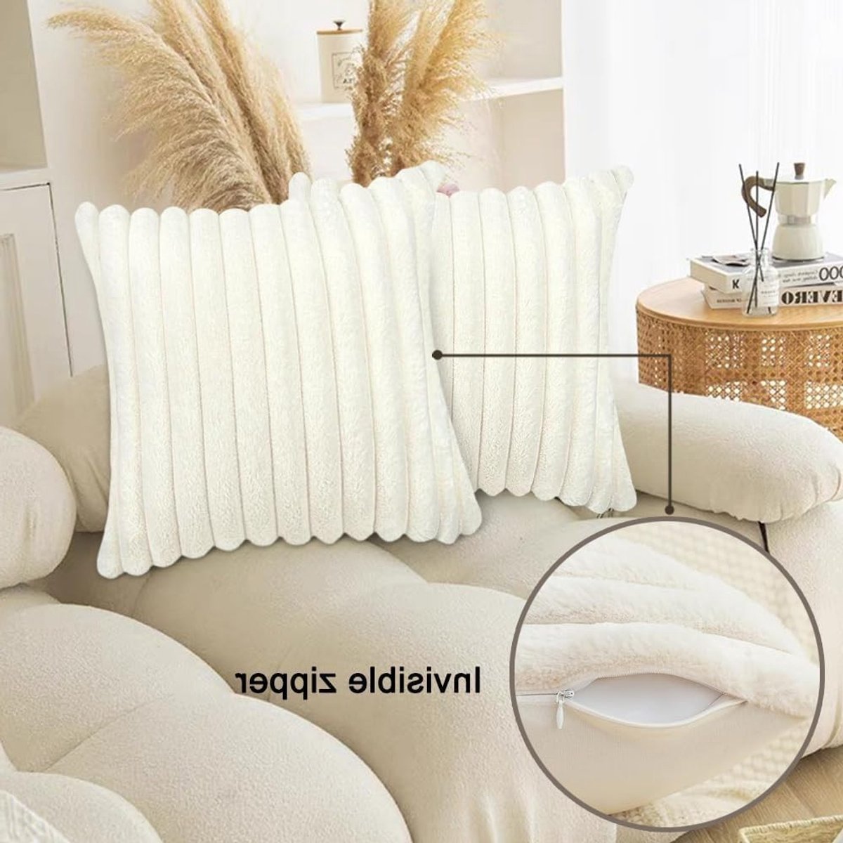 Set van 2 Kussenhoezen van Pluche, Superzacht en Comfortabel voor Slaapkamer, Tuin en Auto - 45x45cm Wit