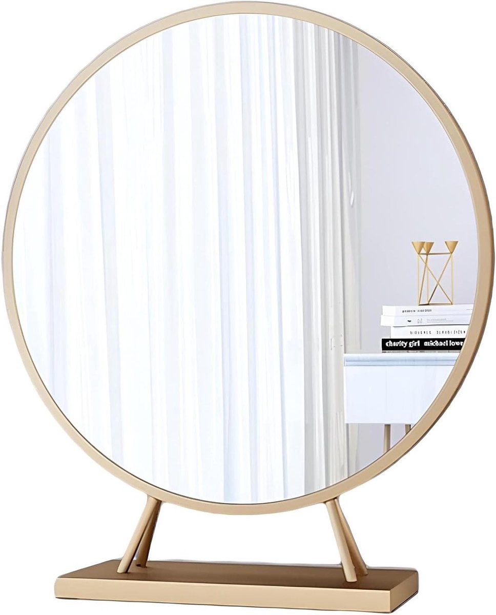 Kaptafel Spiegel - Make-up Spiegel - Schoonheidsroutine - 360 Graden Draaibaar - 30cm Rond - Goud