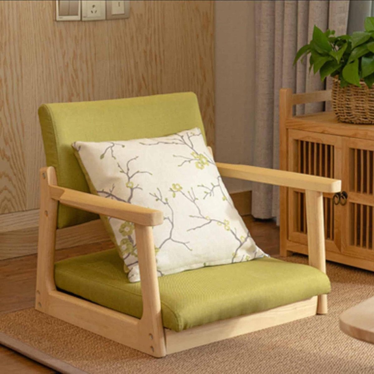 Houten Vloerstoel - Armstoel Rugleuning - Comfortabel Zitten - Beenloos Ontwerp - 54x24x49