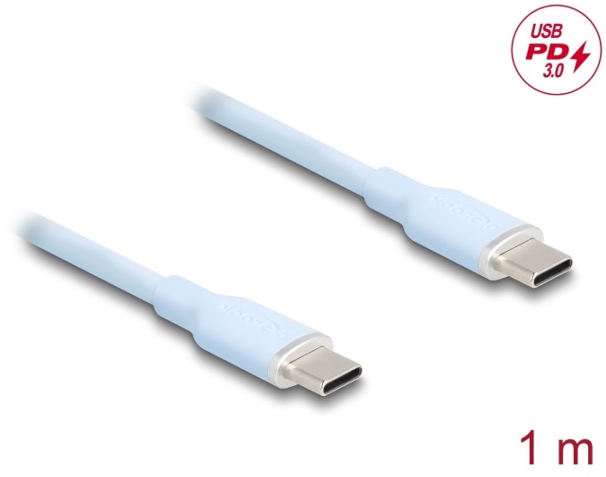 Delock USB 2.0 Cable USB Type-C™ male to male PD 3.0 60 W 1 m blue Silicone