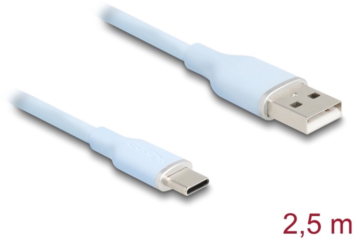 Delock USB 2.0 Cable USB Type-A male to USB Type-C™ male 2.5 m blue Silicone