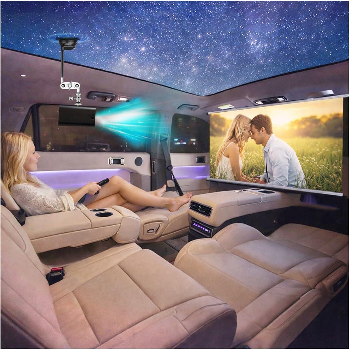 Mini Projector - Draagbare Beamer - Buiten Filmavond - Inclusief 30FT Scherm - Compact Ontwerp - Zwart