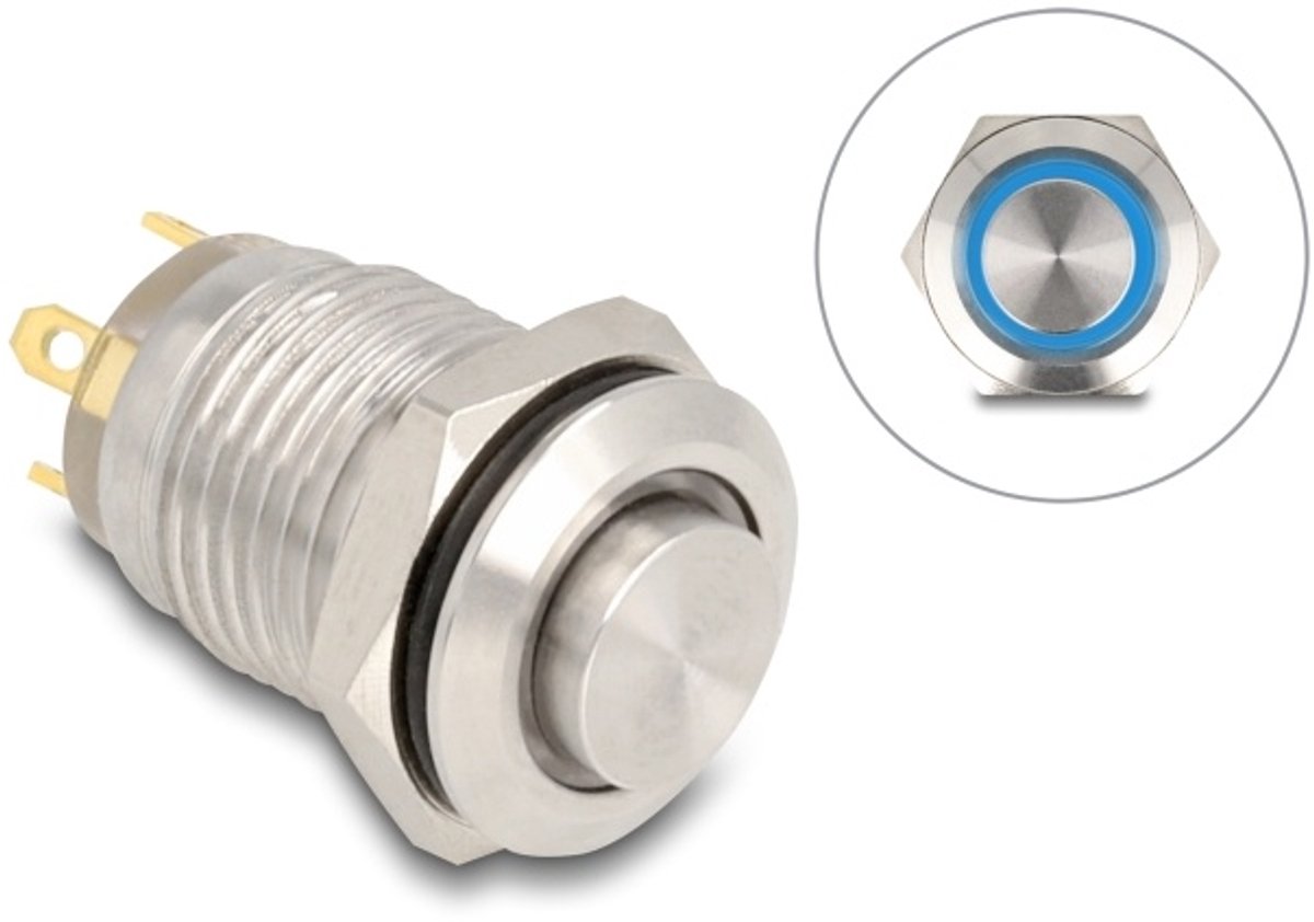 Delock Push Button for Installation 12 mm 4 x solder connection LED blue