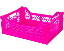 Ay-Kasa Vouwkist, stabiele vouwkist van kunststof, stapelbaar, neonroze, midi (40x30x14cm)