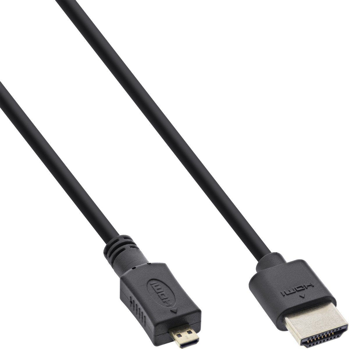 InLine® HDMI Superslim kabel A naar D, HS met ethernet,Premium,zwart/goud, 1,8m