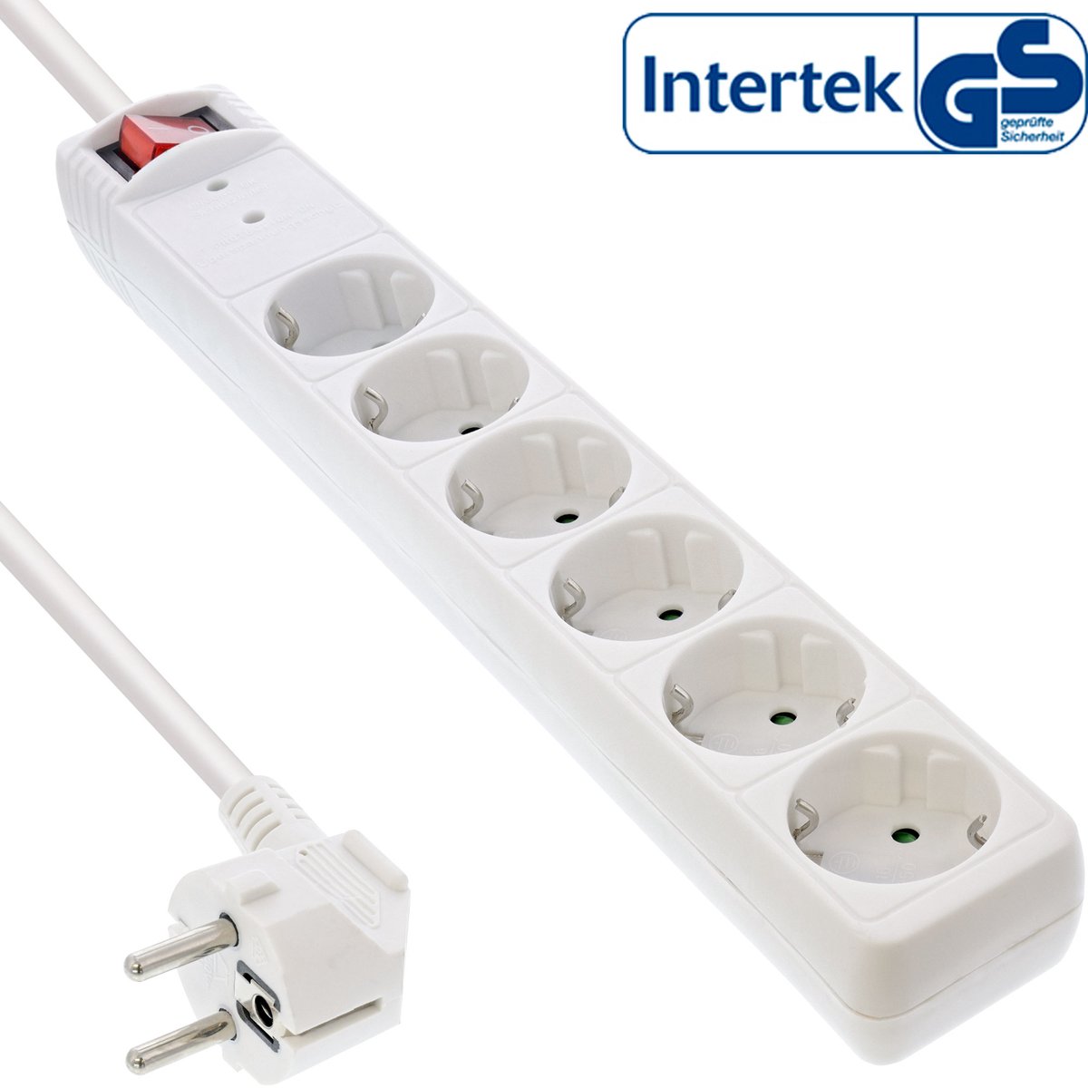 InLine® contactdoosstrook, 6-voudig aardingscontact, met ÜSS, wit