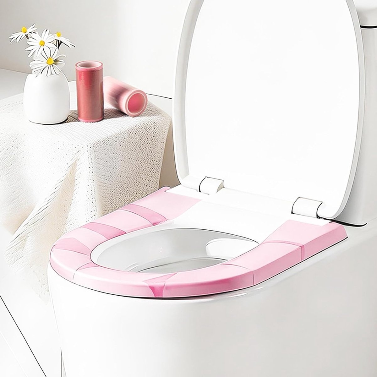 Toiletkussen Inzetstukken - Draagbare Potjes - Reizen en Hygiëne - Contactvrije Barrière - 12.1 x 6.2 cm - Roze