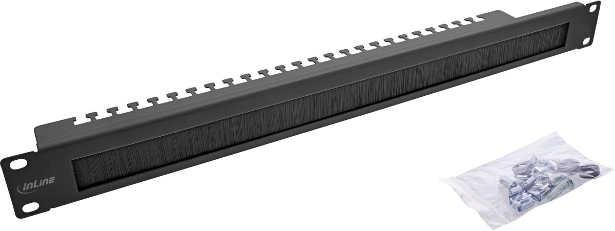 InLine® 19 kabeldoorvoerplaat, 1U, borstel, zwart