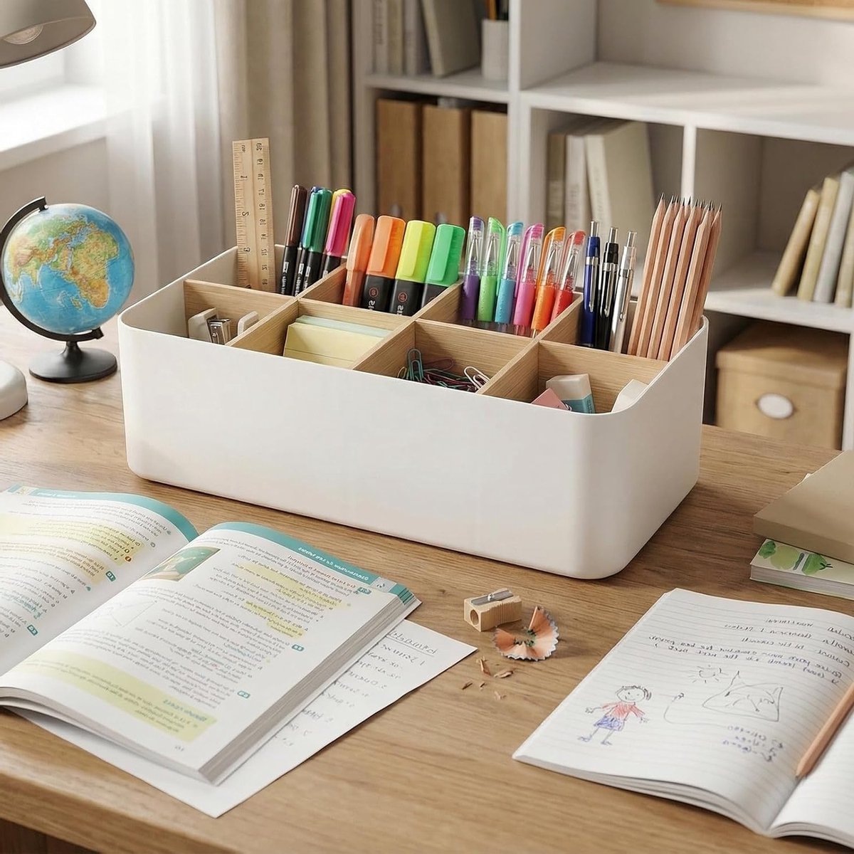 Bureau-organizer van bamboe met 8 vakken, afneembare opbergdoos voor pennen en cosmetica, stijlvolle bureau-accessoires voor een opgeruimd bureau — cadeau in Wonen & Interieur - foto 4