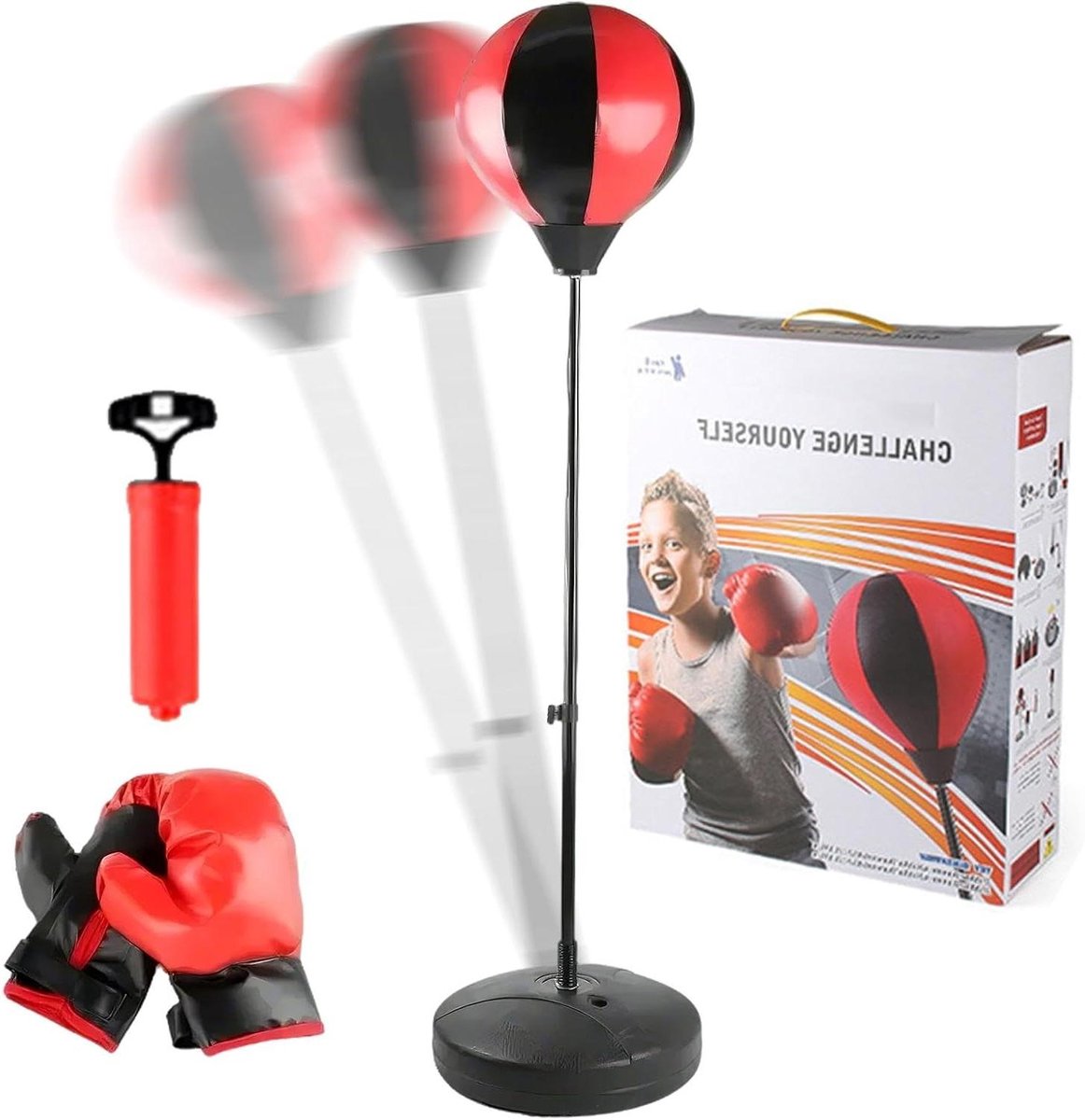 Bokszak Set - Kinder Bokszak - Actieve Spelletjes - In Hoogte Verstelbaar - 39.5 cm - Zwart Rood