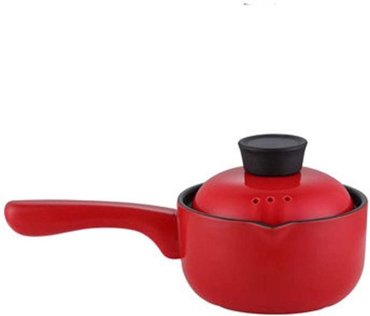 Kookpan met steel - Melkpannetje Sauspan - Vloeistoffen Verwarmen - Hout-effect handgreep - Niet gespecificeerd - Rood