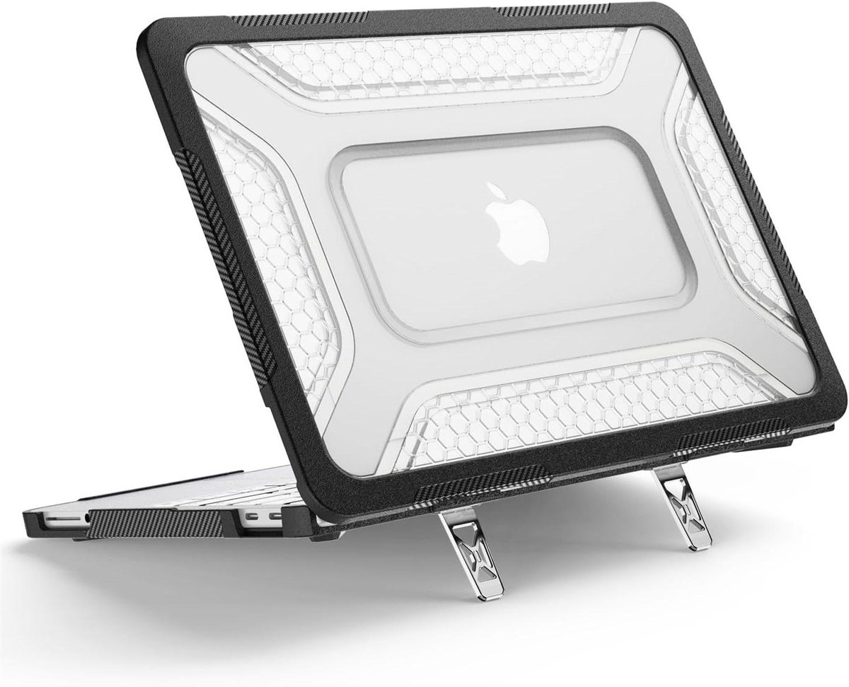 JZ Compatibel met MacBook Neo 13" hoes 2026 (Model A3404), robuuste robuuste beschermende harde schaal met ingebouwde metalen kickstand, schokbestendige TPU-bumper en warmteafvoer, doorschijnend