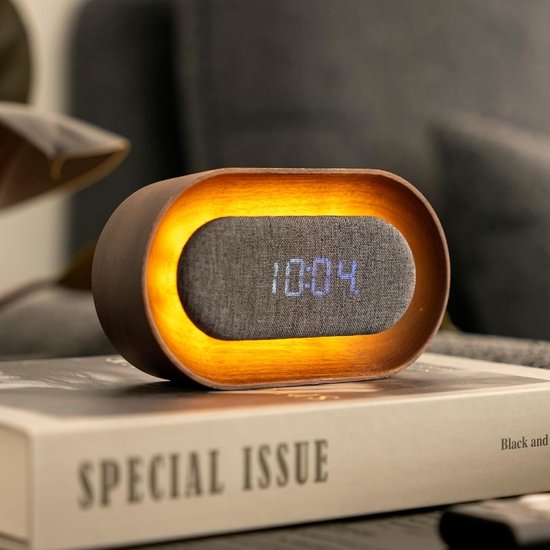 Ovale Wekker - Houten Klok - Wakker Worden - Touch Bediening - Niet gespecificeerd - Walnoot — afbeelding 2
