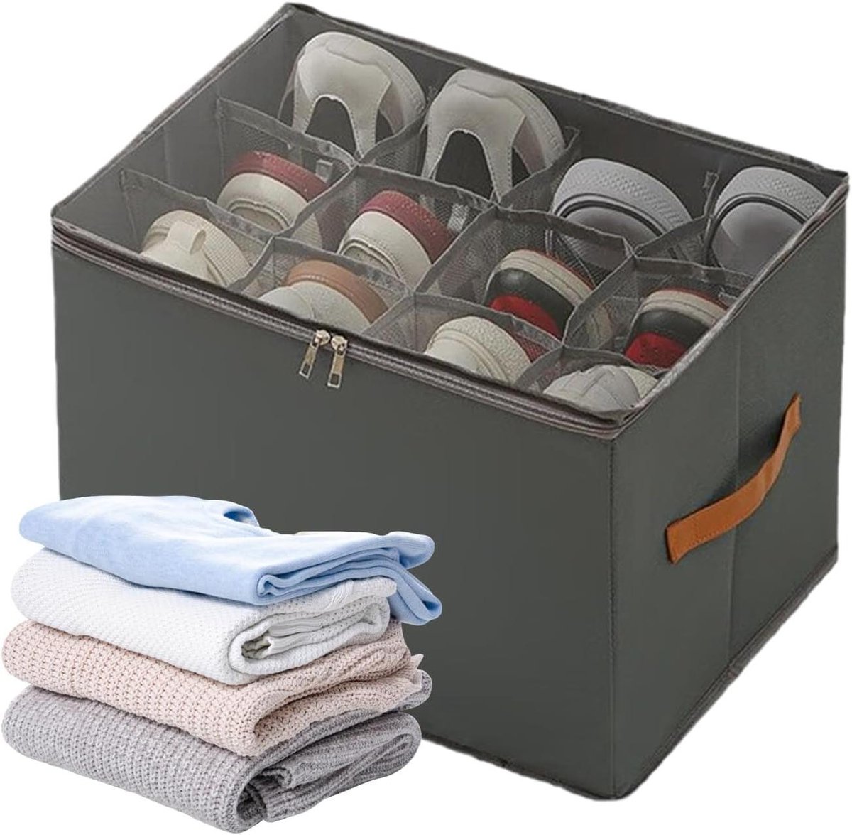 Schoenopbergbox - Sneaker Opberger - Ruimte Besparen - Transparant Deksel - 43cm Lengte - Grijs