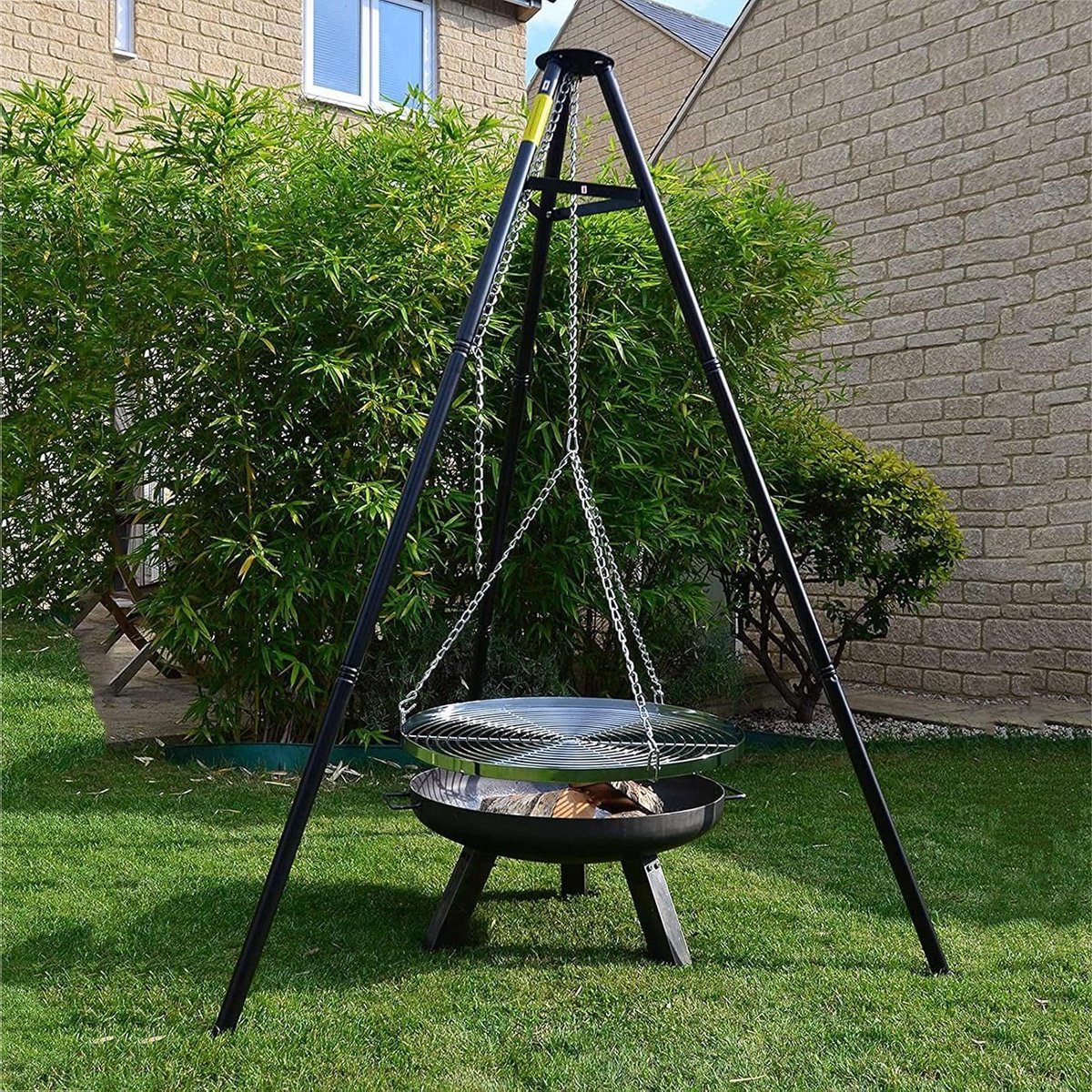Camping Vuurplaats - Buitenhaard Grill - Kampvuur Koken - In Hoogte Verstelbaar - 123 cm Statief - Zwart