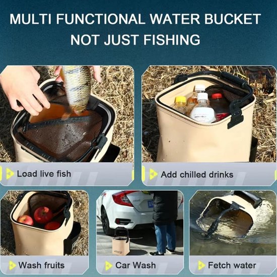 Vis Aas Emmer - Opvouwbare Wasteil - Outdoor Activiteiten - Lekvrije Bescherming - 13 Liter Capaciteit - Zwart — afbeelding 4