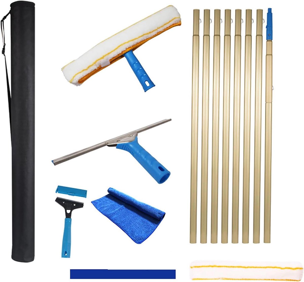 Raamwisser Set - Glas Reiniger - Hoge Ramen Wassen - Verstelbare Steel - 35 cm Breed - Geel