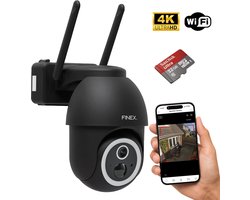 FINEX® Beveiligingscamera Buiten – Inclusief 32GB SD Kaart – Zwart – 4K Ultra HD – Op Batterij – Buiten Camera Met Nachtzicht – Buitencamera – Bewakingscamera voor Buiten – Beveiligingscamera Met WiFi en App