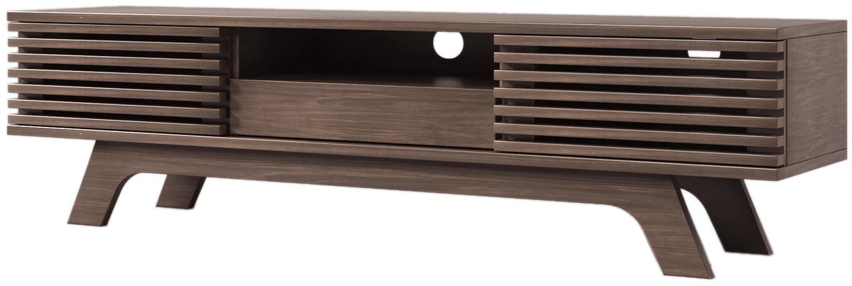 CINK Living® TV Meubel 150 cm - Houten TV Kast met Lades en Deuren - Scandinavisch TV Dressoir met Latten Design - Modern TV Meubel Walnootlook