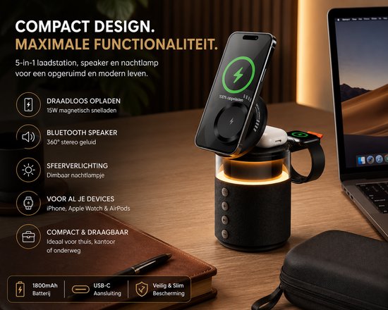 HOB SoundCharge PRO - 5-in-1 Speaker - Powerbank - Telefoonhouder - Snel Lader Telefoon Airpods Smartwatch - Nachtlamp Laadstation van hob — afbeelding 2