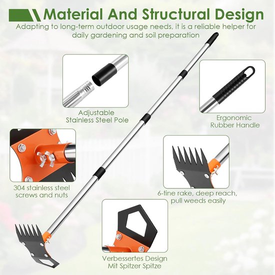 Tuin handgereedschap - Onkruidverdelger hak - Onkruid verwijderen - Verstelbare steel - Tot 152 cm - Zwart — afbeelding 4