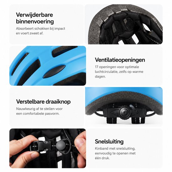 Suotu Kinderhelm - Buitenspeelgoed - helm - fietshelm kind - Fietshelm Jongens en Meisjes - S - 52-56CM - Blauw van Suotu — afbeelding 4