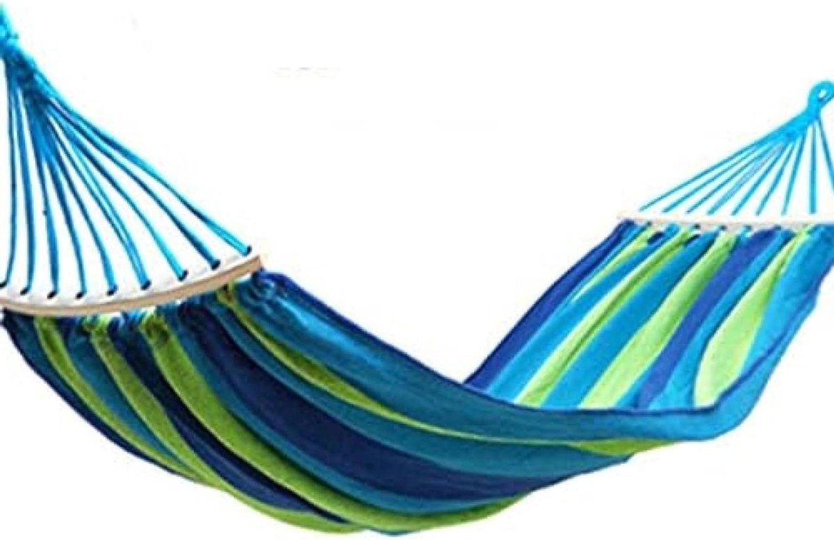 Hangmat met Spreidstokken - Katoenen Hangmat - Kamperen en Tuin - Opvouwbaar en Compact - 190 x 100 cm - Blauw