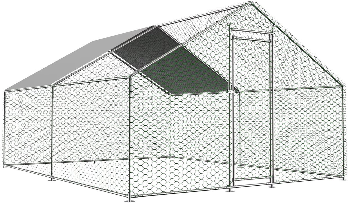 Kippenhok – Voor kippen – Met veiligheidsslot en waterdicht PE-doek – Lichtgrijs – Afmetingen: 300 x 400 x 200 cm